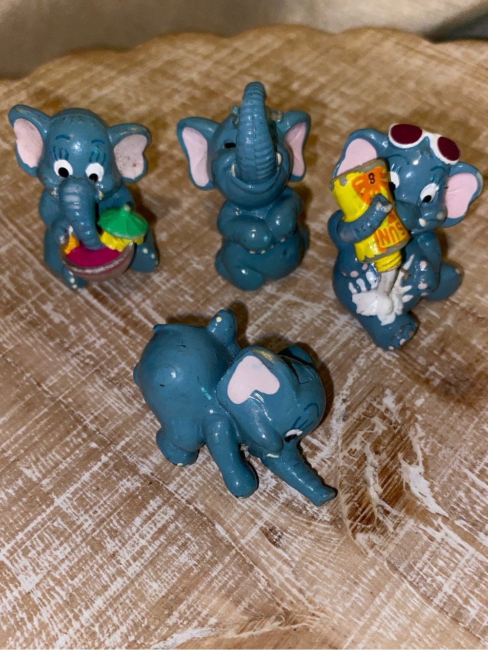 Vintage 90’s Kinder Suprise Set of 4 Small Blue Elephant Figurines